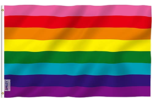 Anley Fly Breeze Bandera arcoíris original de 8 rayas de 3 x 5 pies, colores vivos y a prueba de decoloración, encabezado de lona y doble costura, banderas históricas de gay LGBT, poliéster