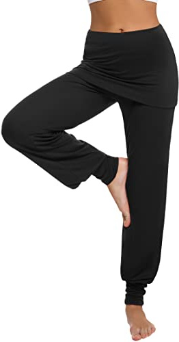 Terecey Yogahose Damen Lang Haremshose Locker Mit Rock für Yoga Pilates | Weiches Stretchgefühl, Rockbund Design, Lockerer Schnitt, Yoga Pilates, Sommer Strand, Freizeit und Zuhause Tragen
