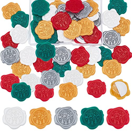 craspire 50 Stück Weihnachts-Wachssiegel-Aufkleber, Elch-Wachs-Siegelaufkleber, Selbstklebende, Vorgefertigte Siegelumschläge, Aufkleber, 5 Farben, 1.18,(6) cm, Für Weihnachtseinladungsumschläge