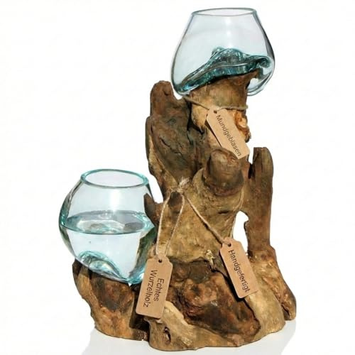 Wogeka - dubbel glasvas på rotträ gamal - i modern stil av trä som en presentidé till jul födelsedagsdekoration (Do10 l ( glas 10 - 11 cm