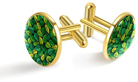 Personalisierte Gold Manschettenknöpfe für Smoking Shirt Grüne Blätter Muster, 20mm*20mm, Edelstahl, Künstlicher Quarz