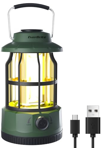 EverBrite LED Camping Lantern, USB C Rechargeable Lantern with Stepless Dimming, Vintage Portable Camping Light & Lantern for Power Outages, Hurricane, Emergency, Fishing, Home and More