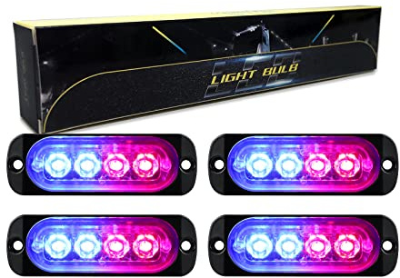 RIGIDON 4x 8,4cm 4 LED rouge bleu feu de freinage stroboscopique, 12V 24V | Sans contrôleur, barre lumineuse led, balise clignotante de sécurité, pour offroad véhicule voiture bateau remorque caravane