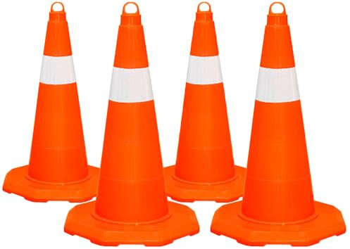 Set of 4 Unbreakable Traffic Cone 50CM (20 Inch) | Durable PVC Orange Traffic Safety Cone with Reflective Collar | High Intensity Reflective Traffic Cone For Road Safety