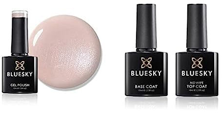 Bluesky Gel Nail Polish, Bare Lingerie 80564, Blush, French Manicure, Pink and No Wipe Top Coat and Base Coat, Soak Off LED UV Gel Nail Polish Set, Long Lasting, Clear, 2 x 10ml