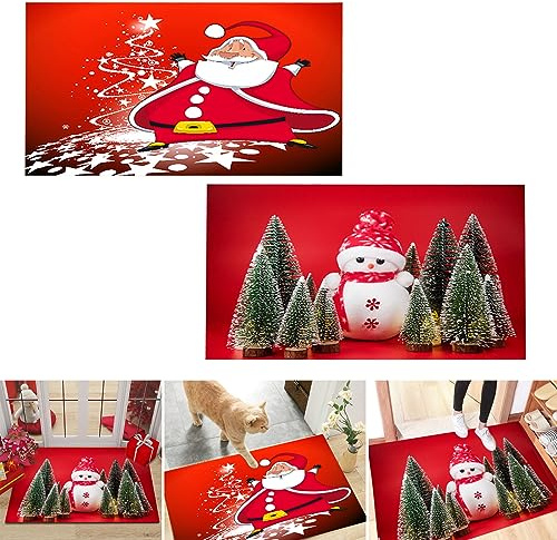 Zuzer Weihnachtsteppich 2PCS Fußmatte Weihnachten rutschfest Weihnachtsdruck Teppich Türmatte Badezimmerteppich Waschbar Badematten Weinachtsdekorationen für Schlafzimmer Küchen Bäder