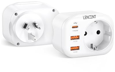 LENCENT 2X Adaptador Enchufe Australia, Adaptador China Viaje con Carga Rápida QC3.0+PD20W, Europa España Portugal 2-Pin a 3-Pin AU para Australia, China, Nueva Zelanda, Argentina, Tipo I