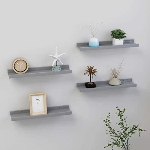 TANZEM Wandregale 4 STK. Grau 40x9x3 cm, Schweberegal, Regal Wand, Bücherregal, Hängeregal, Regalbrett, Küchenregal, Kinderzimmer Regal, Wandboard