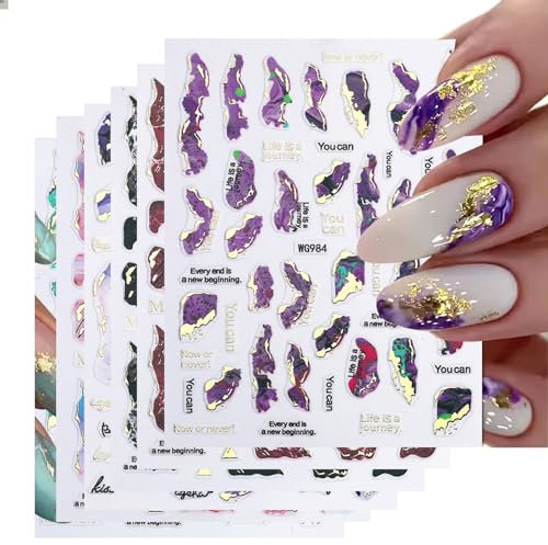 Kotkiddy 3D Marmor Nagelaufkleber 6 Farben Marmor Nagelsticker Gold Nagelfolie Selbstklebend Nagel Sticker Damen Nageldesign Bronzing Nail Sticker Marble Nail Art