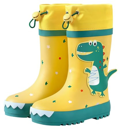 Zerodis Stivali da Pioggia per Bambini, Design Alto Antiscivolo Impermeabile in Gomma con Dinosauro Cartone Animato Unisex per Ragazzi Ragazze Passeggiate in Pioggia
