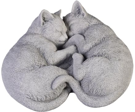 gartendekoparadies.de Schlafendes Katzen Paar, Steinfigur, H. 12 cm, 29 x 30 cm, 8 kg, Grau, frostsicher aus Steinguss für Außenbereich