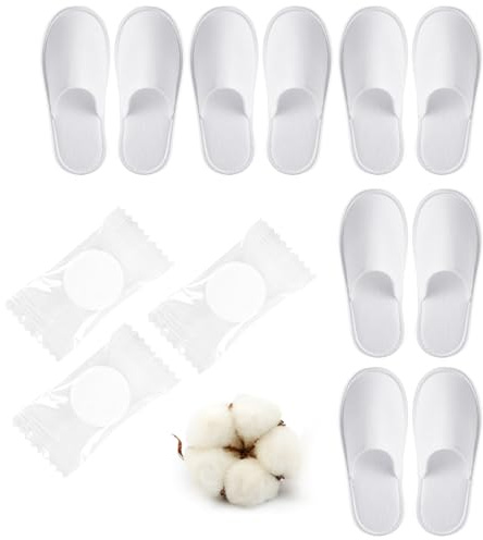 KARELLS Einweg Slipper,Gästehausschuhe,Weiß Frottierslipper Hotelslipper,Frottee Slipper Gäste Pantoffel Set,Komprimiertes Handtuch,Universalgröße,Rutschfest,Für Hotel,Spa,Zuhause(5Paare+3pcs)