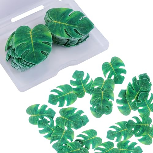 48 Pièces Feuille de Tortue Cupcake Toppers Comestible Décorations de Gâteau Feuille de Gâteau en Papier Toppers Cupcake Feuilles Tropicales Deco Cupcake pour D'anniversaire Hawaiian Jungle