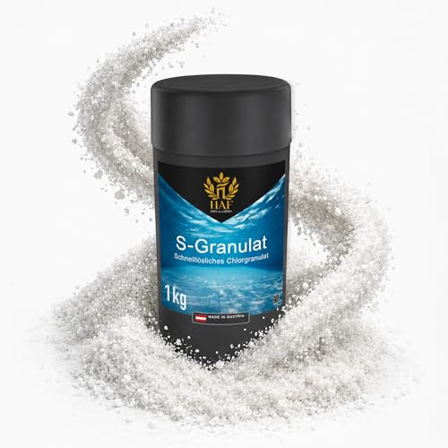 HAF Chlorgranulat für Pool & Schwimmbad (1 x 1 kg Dose) – schnelllösliches S-Granulat zur Schockchlorung, Stoßchlorung & Dauerchlorung – schnelle Pool Desinfektion & klares Wasser – Made in Austria