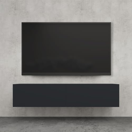 doporro TV Lowboard Schrank mit Gasdruckfedern Fernsehschrank hängend | TV Board mit Klapptür, viel Stauraum, Wand Fernsehtisch in Matt Anthrazit, Breite: 140 cm, Fernsehschrank02