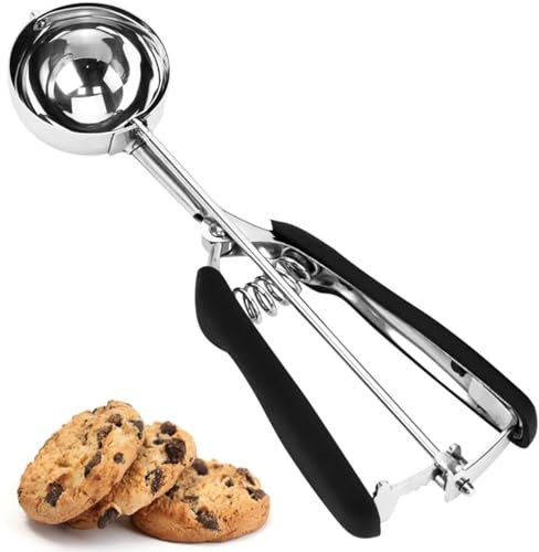 Ice Cream Scoop, 3 Tbsp/ 45 ml/ 1.5 oz, 18/8 Stainless Steel Ice Cream Scooper with Trigger Release, Cookie Scoop with Non-slip Grip