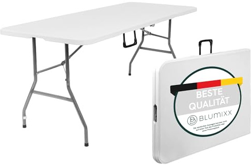 Blumixx 2X Klapptisch mit Griff 180 x 74 x 74 cm - Perfekt als Campingtisch, Gartentisch, Bierzeltgarnitur, Tapeziertisch, Festival Tisch, Balkontisch – Campingzubehör, Wetterfest, Stabil & Leicht