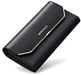 PORRASSO Geldbeutel Damen Leder Geldbörse RFID Schutz Large Portemonnaie Minimalistisch Lange Brieftasche Schwarz