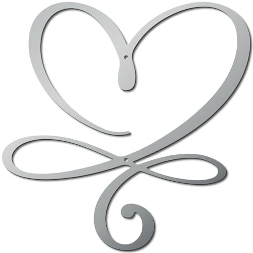 CREATCABIN Metal Art Wall Decoration Iron Hanging Heart Shape Wall Sculpture Silver Geometric Love Heart Sign Ornaments Modern Simple Accessories for Home Outdoor Wedding Valentine's Day Party 13.7in