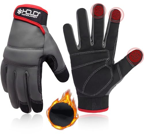 HANDLANDY Thermische Winterarbeitshandschuhe, Gepolsterte Sicherheitshandschuhe, Kaltes Wetter Touchscreen Mechaniker Gefrierschrank Lagerhaus Bauhandschuhe (Grau-Schwarz, L)