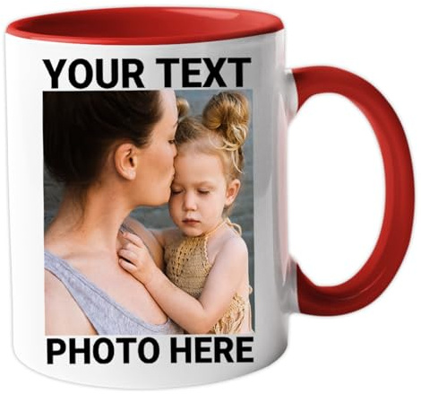 Excudo Trade LTD Personalised Colored Mug Custom Photo Text or Logo Cup Gift for Xmas, Birthdays, Valentine's Day, Christmas, Mum Dad and Work Colleagues Present (Red)