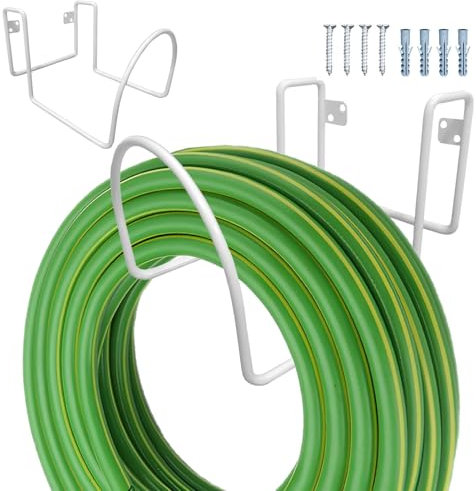 Bsbkoj Soporte de manguera de agua para patio, colgador de manguera al aire libre para jardín, soporte de manguera de metal para montaje en pared, soporte de manguera de agua para almacenamiento de