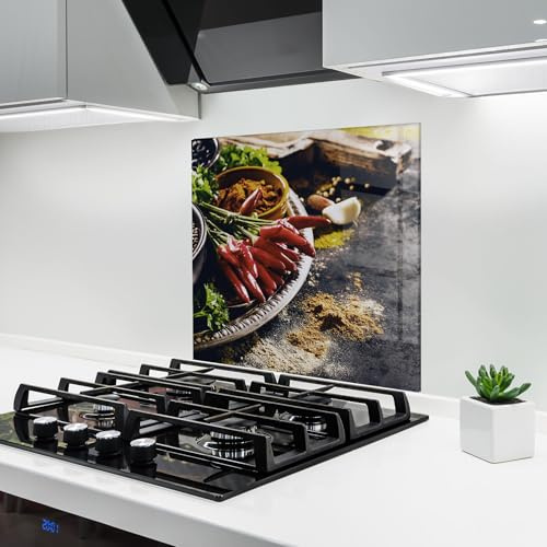 ARTHUB® Küchenrückwand aus Glas 60x60 cm, 4mm ESG | Spritzschutz, Glasplatte, Herdspritzschutz, Wandschutz für Herd, Hartglas, Lebensmittel, Gewürze, Grocery Spices
