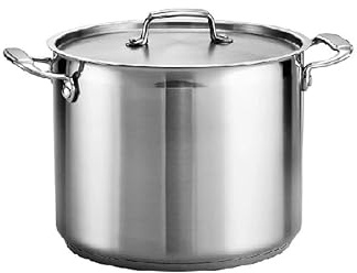 Stainless Steel Stock Pot with Stainless Steel Lids- Deep Two Tone Silver Pot, Induction Base (24 cm Diameter - 8.0 Litre)