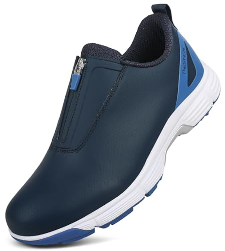 ZHENSI Scarpe da Golf Impermeabili da Uomo Scarpe da Golf Professionali Senza Tacchetti Scarpe da Ginnastica da Allenamento Scarpe da Passeggio con Cerniera Leggere E Antiscivolo,Blu,43 EU