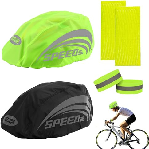 2 Stück Helmüberzug Fahrrad,Regenschutz Fahrradhelm,Wasserdicht Helm Regenschutz mit Fluoreszierendes Armband und Reflektierende Fahrradaufklebe für Alle Helme,Reflektierende Abdeckung für Fahrradhelm
