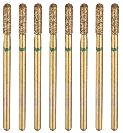 sourcing map 8pcs 100-120 Grane Diamante Rettifica Bit 2.5mm Cilindrico Testa a Sfera 2.35mm Gambo 10mm Lunghezza Titanio Placcato Pietra Levigatura Punte Rotary Tool per Unghie Rettifica Lucidatura