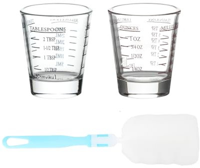 Jiayaus 2PCS 30ml Shot Glasses with Cup Brush, Measuring Cup with 4 Kind of Scale, Small Liquid Measuring Glass for Water, Coffee, Tea, Wine and Drinks(Black+Red)