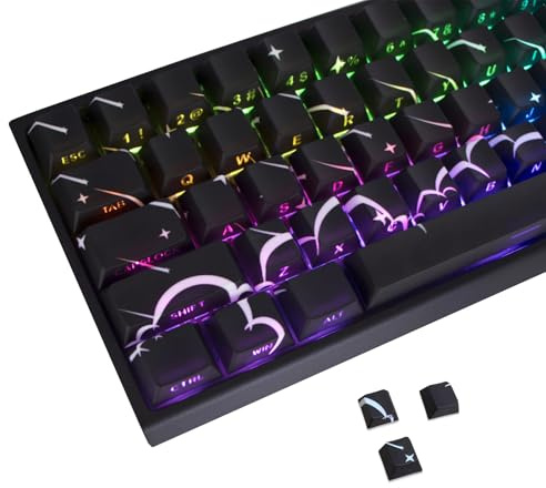 JSJT PBT Seitlich Bedruckte durchscheinende Star Rain Thema Schwarze Tastenkappen, 74-Tasten Cherry Profile Tastenkappen-Set für Cherry MX Switch 60/61/65/67/68 Layout Mechanische Tastatur