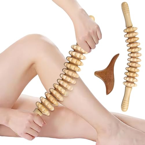 Faszienrolle Holz und Trigger Set 12 Rollen Rücken Massageroller mit Massagestäbchen Triggerpunkt, Massageroller für Körperformung, Faszienstab Holz für Nacken, Bei
