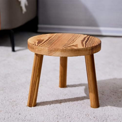 JETAINE Small Wooden Stool Round Table, Plant Stand Indoor Milking Step Stool for kids, Small Side Table for Kitchen, Bathroom, Toilet, Bedroom Bedside, Living Room