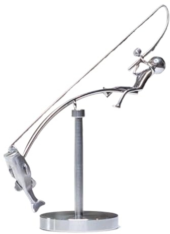 Kinetics Fishing Sculpture, Creative Metal Fishing Balance Statue, Fisherman Balance Art Sculptures Ornaments for Living Room, Kinetics Fishings Balancing Statue Desk Ornament, for Home Decor