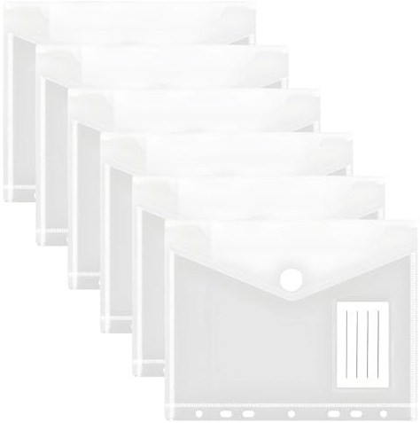 6 Stück Dokumententasche A5, 23x18cm Umschlagmappen zum Abheften Dokumentenmappe Sichttaschen mit Etikettentasche, Sammelmappen Wasserdicht für Dokument Organisieren (Transparent)