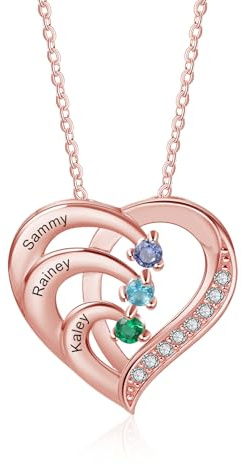 Jeweidea Personalisierte 925 Sterlingsilber Namenshalskette Damen Herz-Halskette mit Gravur Anhänger mit Geburtsstein Geschenk für Mama, Oma, Ehefrau Weihnachten Muttertag