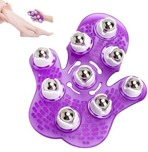 Guante de masaje con 9 bolas de 360 grados, guante de masaje para relajación muscular, alivio del estrés, masajeador, guante de masaje portátil de PVC y acero inoxidable para cuello, espalda, brazos