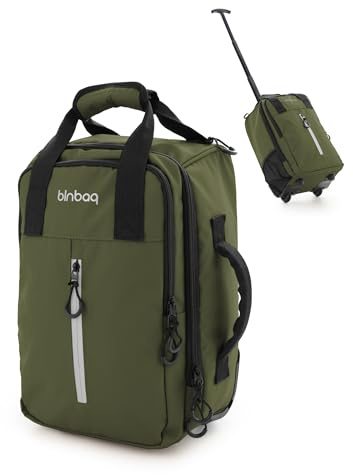 Blnbag M7 - Trolley da viaggio 40×20×25 cm Materiale impermeabile, piccola Valigia, cabin bag max 20L, borsone per aereo leggero 2 ruote, Bagaglio morbido Scomparto imbottito per laptop, Verde scuro