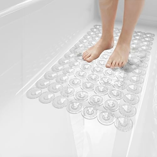 XIYUNTE Shower Mat Non Slip Anti Mould for Elderly-70x37cm Non Slip Bath Mat for Inside Bath, Cut-to-Fit Anti Slip Shower Mat, PVC Bath Slip Mat with Suction Cups, Machine Washable, Clear