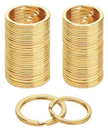 100 Pièces Anneau Porte-Clés Doré, 25mm 30mm Anneaux de Clés Plats Ronds, Anneau Brisé en Métal pour Porte-Clés, Accessoires pour Maison Bureau Auto, Bricolage et Projets Créatifs DIY
