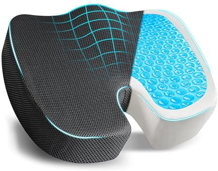 Cojín ergonómico para asiento que proporciona máxima comodidad: almohada de espuma viscoelástica con gel refrescante para el coxis, almohadilla ortopédica para silla de oficina,Black-45*35*7cm