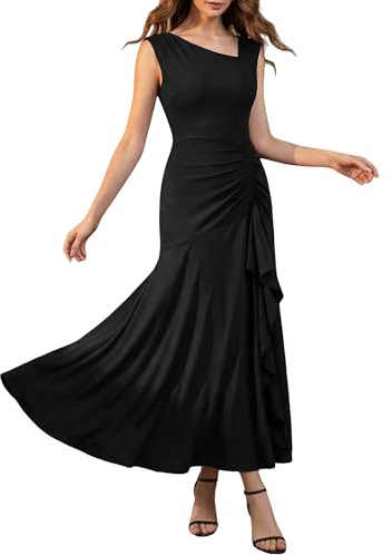 Ever-Pretty Vestido de Noche Chic Cuello Asimétrico Sin Mangas Punto Maxi Vestido de Sirena EE02673