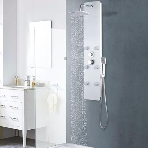 Utiny Duschpaneel Duschsäule Regendusche Duschset,duschpaneele mit Regendusche, Massagedusche und Handbrause Glas 25×44,6×130 cm Weiß