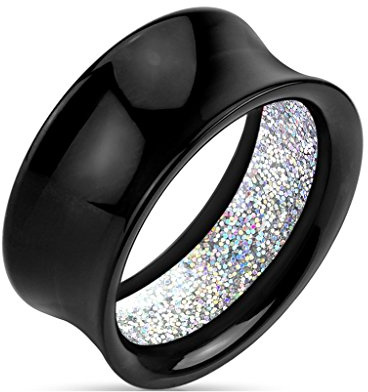 Tapsi´s Coolbodyart® Flesh Tunnel Ohr Kunststoff Acryl Glitter Regenbogen Schwarz 8mm