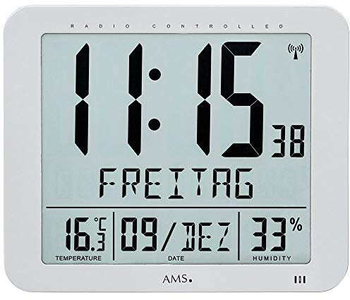 AMS 5884 Wanduhr Tischuhr Funk Funkwanduhr digital Datum Thermometer Wecker