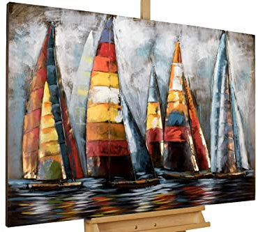 KunstLoft Flamboyante métal tableau 3D de Sailing to Nowhere' 100x70x5cm | Décoration XXL d'art mural | Voiliers bateaux sea colorful | Image fait à la main sculpture murale moderne