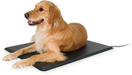 K&H PET Products Beheizte Lectro-Kennel Outdoor-Hundeunterlage, wasserdichte Hunde- und Katzen-Heizmatte, Haustierwärmer für Tiere im Freien, Anti-Kauschnur, schwarz, groß, 57 x 71 cm