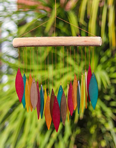Glass Wind Chime Recycled Glass and Bamboo Driftwood Garden Chime Hanging Outdoors Indoors Multicoloured Fairtrade Eco Friendly Handmade Fairtrade